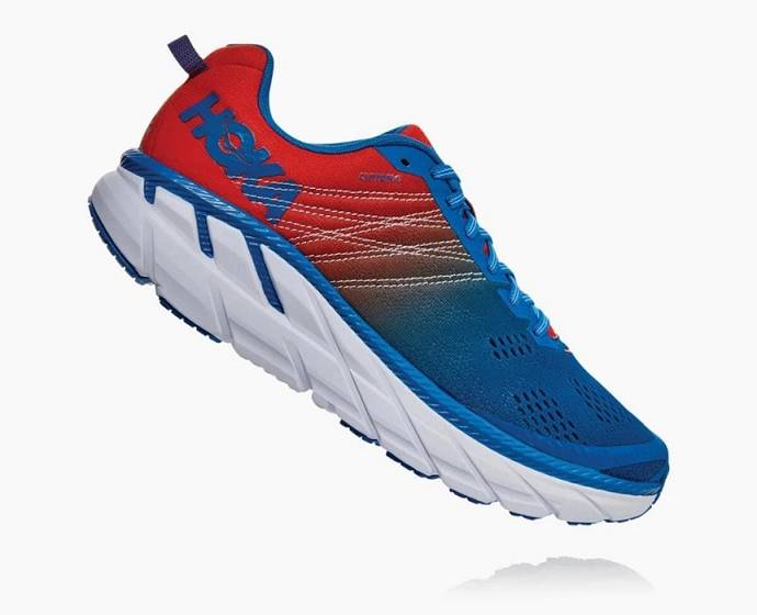 Tenis Para Caminar Hoka Clifton 6 Hombre Azules Rojos | Mexico-2351846