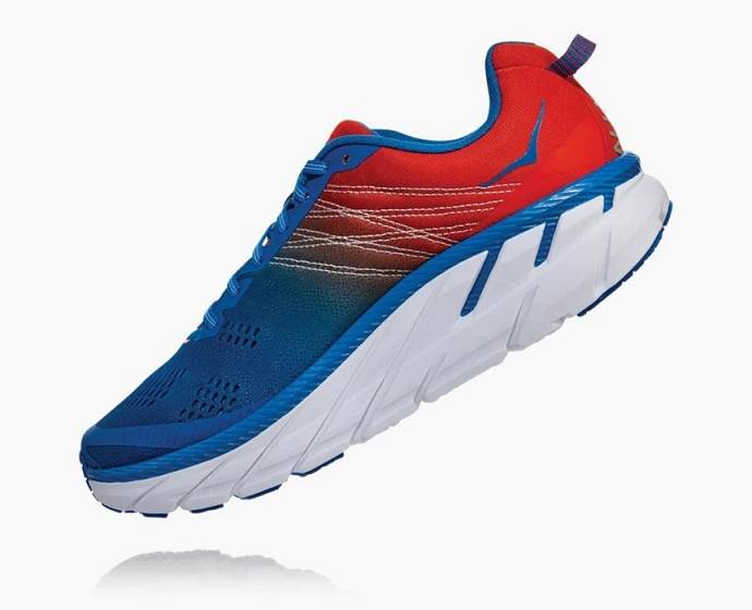 Tenis Para Caminar Hoka Clifton 6 Hombre Azules Rojos | Mexico-2351846