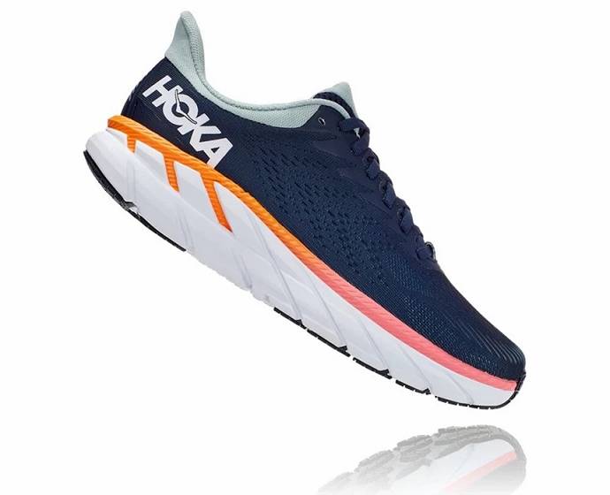 Tenis Para Caminar Hoka Clifton 7 Hombre Negros Azules | Mexico-1507836