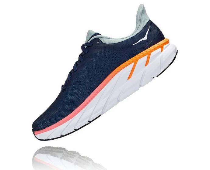 Tenis Para Correr En Carretera Hoka Clifton 7 Hombre Negros Azules | Mexico-5012379