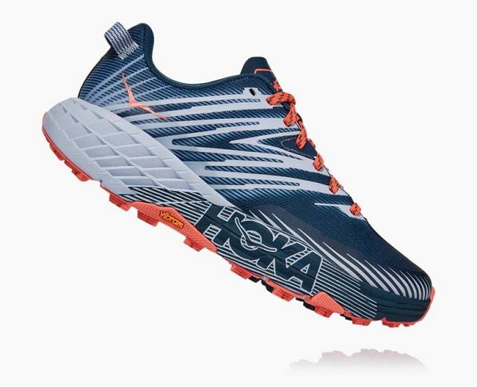 Tenis Para Trail Running Hoka Speedgoat 4 Mujer Azules Naranjas | Mexico-0513264