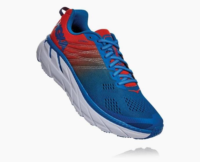 Tenis Para Caminar Hoka Clifton 6 Hombre Azules Rojos | Mexico-2351846