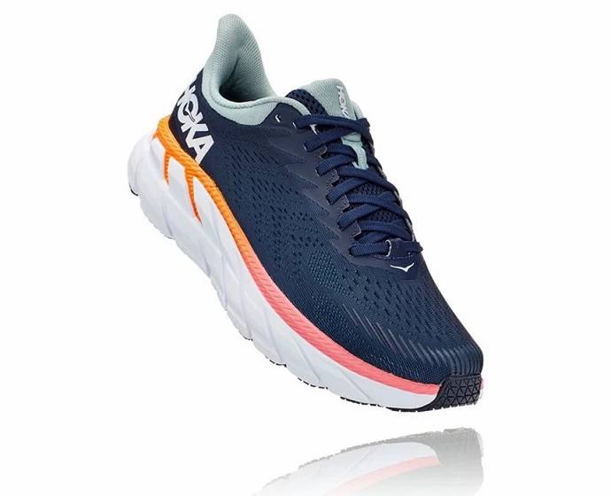 Tenis Para Correr En Carretera Hoka Clifton 7 Hombre Negros Azules | Mexico-5012379